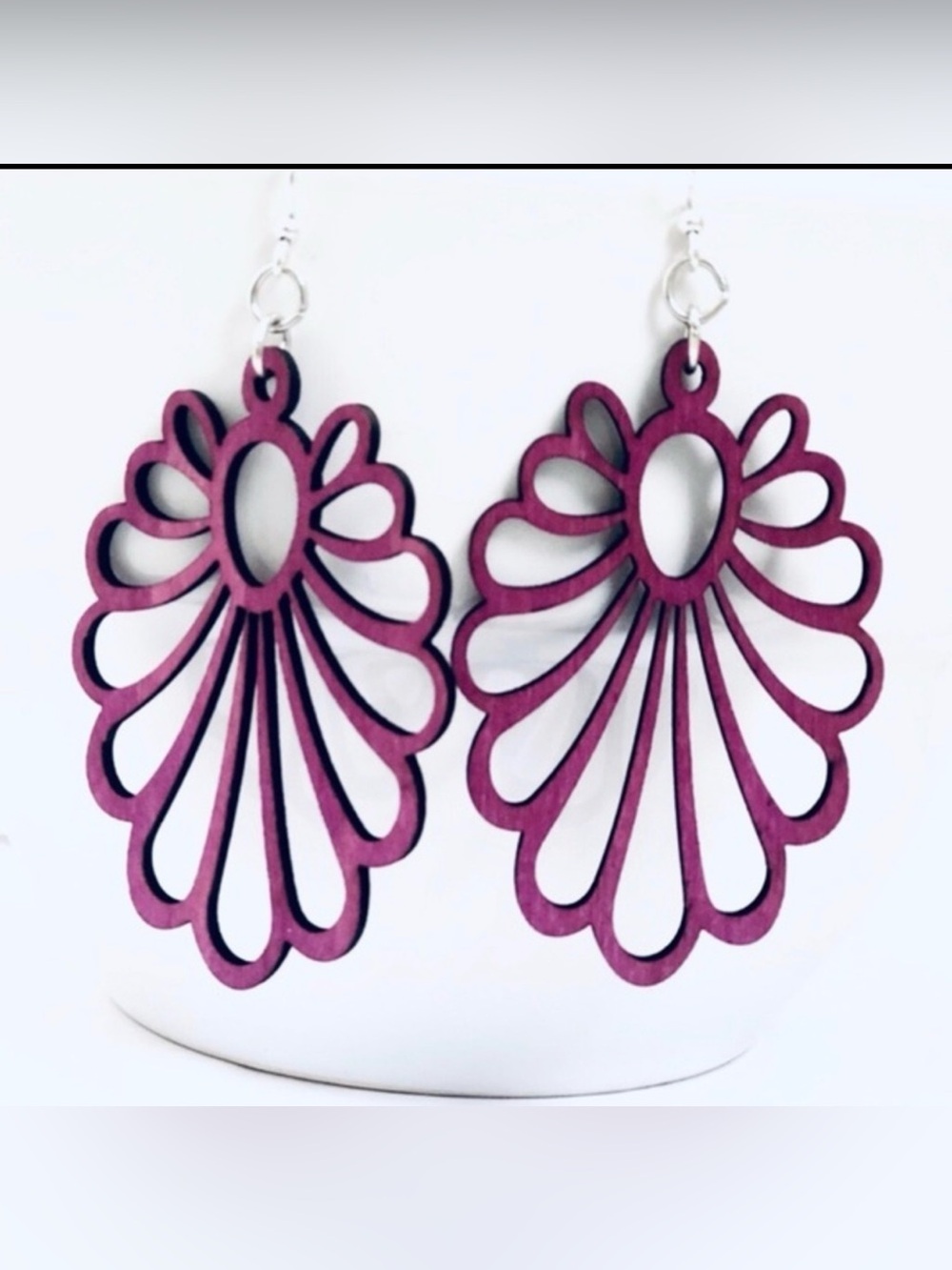 Green Tree Large Flower Wooden Fuchsia Earrings Lightweight